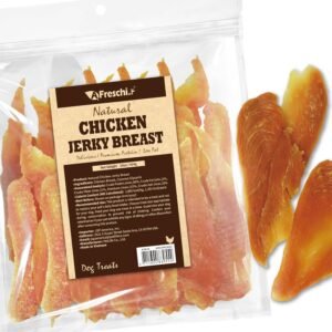 A Freschi srl Chicken Jerky for Dog, All Natural Dog Treat, High-Protein, Healthy & Easily Digestible, Grain-Free Puppy Chews, Training & Rewards Dog Snacks, Chicken Breast Jerky, 16 oz Pack