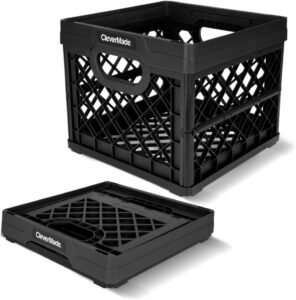 CleverMade Collapsible Milk Crate, Obsidian, 1PK - 25L (6 Gal) Stackable Storage Bins, Holds 50lbs Per Bin - Clevercrates are Heavy Duty, Plastic Collapsible Storage Crate for Multi Purposes