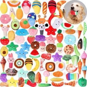 Hungdao 80 Pcs Dog Toys Bulk Squeaky Dog Gifts for Medium Small Puppy Stuffed Plush Chew Toys Small Pet with Squeakers for Puppies Teething(Cute Style)