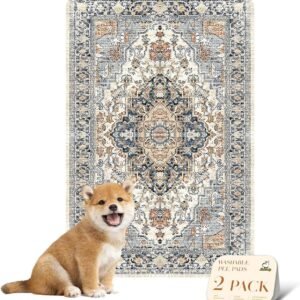 Nunubaby Washable Pee Pads for Dogs, Stylish, Non-Slip and Leak-Proof Pee Pads. Reusable Potty Pads for Dogs for Crates and Floors.(Beige/Multi, 24" x36" )