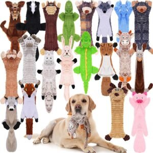 Outus 20 Pcs No Stuffing Dog Squeaky Toys Bulk for Aggressive Chewers, Crinkle Teething Chew Plush Toys for Small Medium Large Pet Gift, 20 Styles(Classic Style)