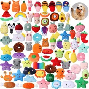 Hungdao 80 Pcs Dog Toys Bulk Squeaky Dog Gifts for Medium Small Puppy Stuffed Plush Chew Toys Small Pet with Squeakers for Puppies Teething(Novel Style)