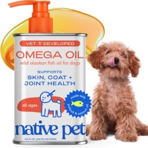 Native Pet Omega 3 Fish Oil for Dogs & Cats – Wild Alaskan Salmon Oil for Dogs Skin and Coat, Supports Joints, Heart & Shedding – Fast-Absorbing Omega 3 6 9 Liquid Supplement – 8oz