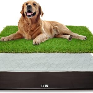 Dog Grass Large Potty Patch, Dog Litter Boxes Artificial Grass Bathroom Turf for Pet Training, Washable Puppy Pee Pad, Perfect Indoor/Outdoor Portable Potty Pet Loo (Tray system-35"X22.6")
