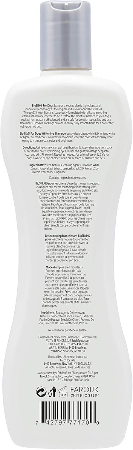 BioSilk Silk Therapy Whitening Dog Shampoo, Brightening Pet Shampoo with Silk Protein for White and Light Colored Coats, Enhances Shine and Softness, pH Balanced Dog Wash, 12 Fl Oz - 6 Pack - Image 6