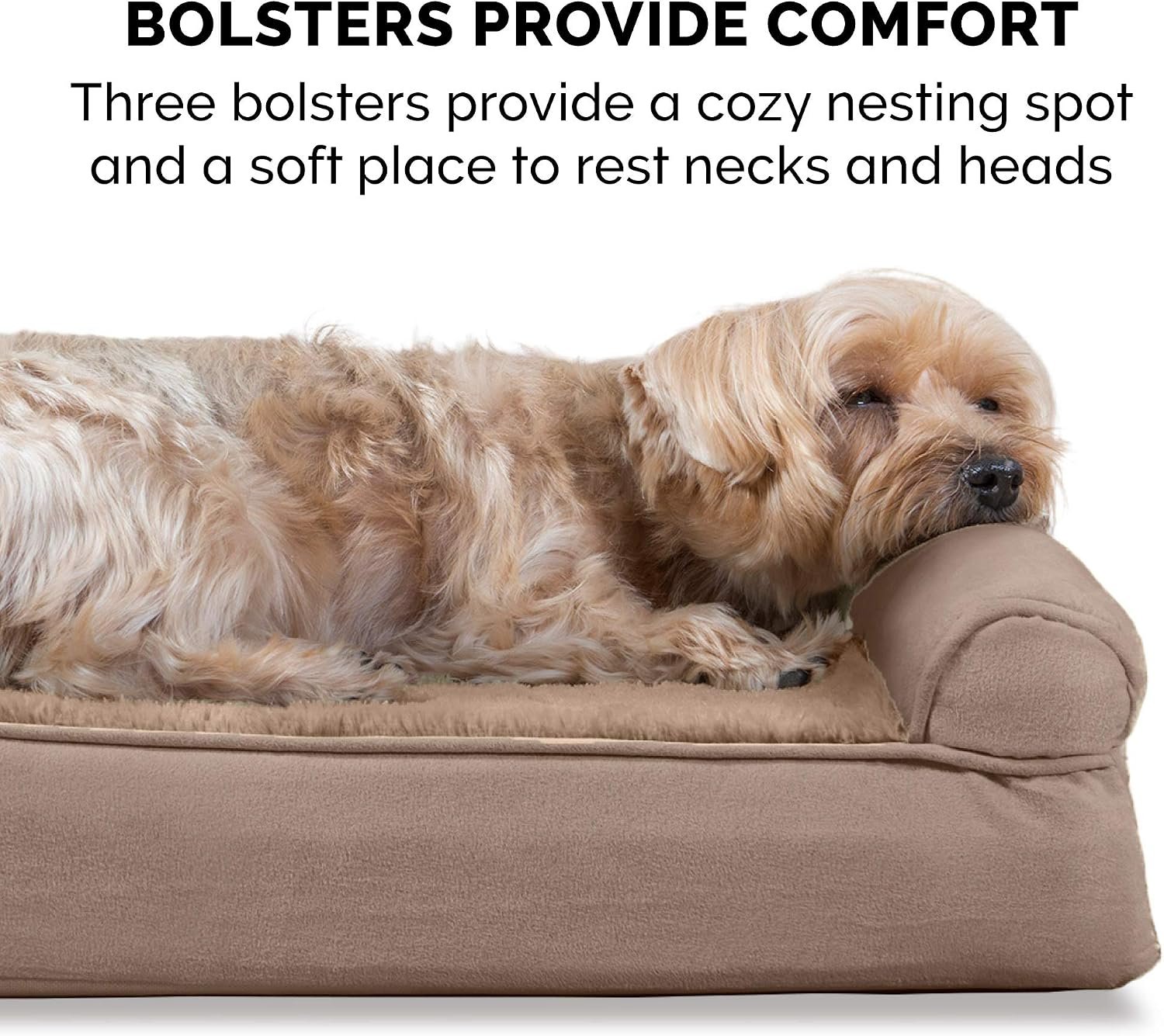 Furhaven Orthopedic Dog Bed for Large Dogs w/ Removable Bolsters & Washable Cover, For Dogs Up to 95 lbs - Plush & Suede Sofa - Almondine, Jumbo/XL - Image 11