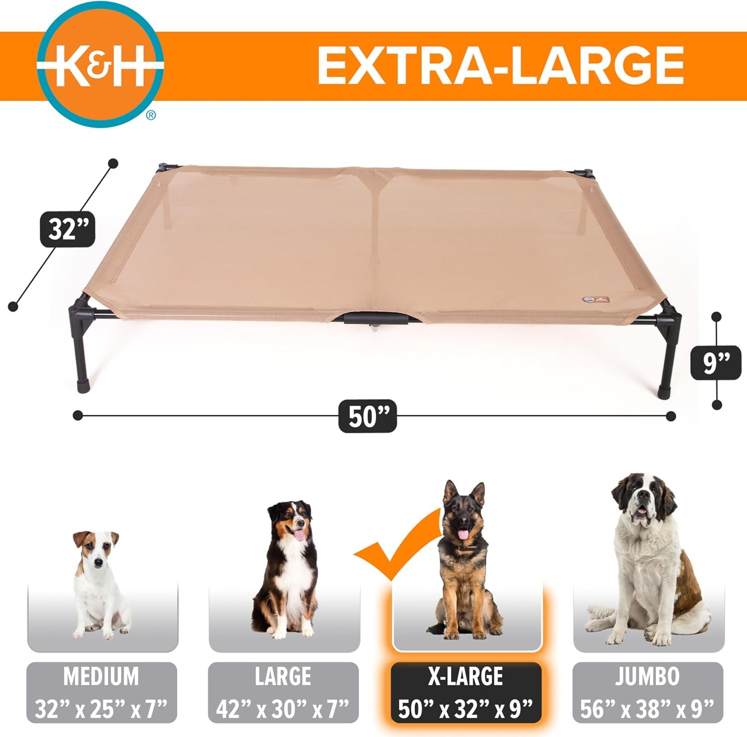 K&H Outdoor Elevated Dog Bed for Large & Extra-Large Pets, Tan, XL 50x32in - Image 4