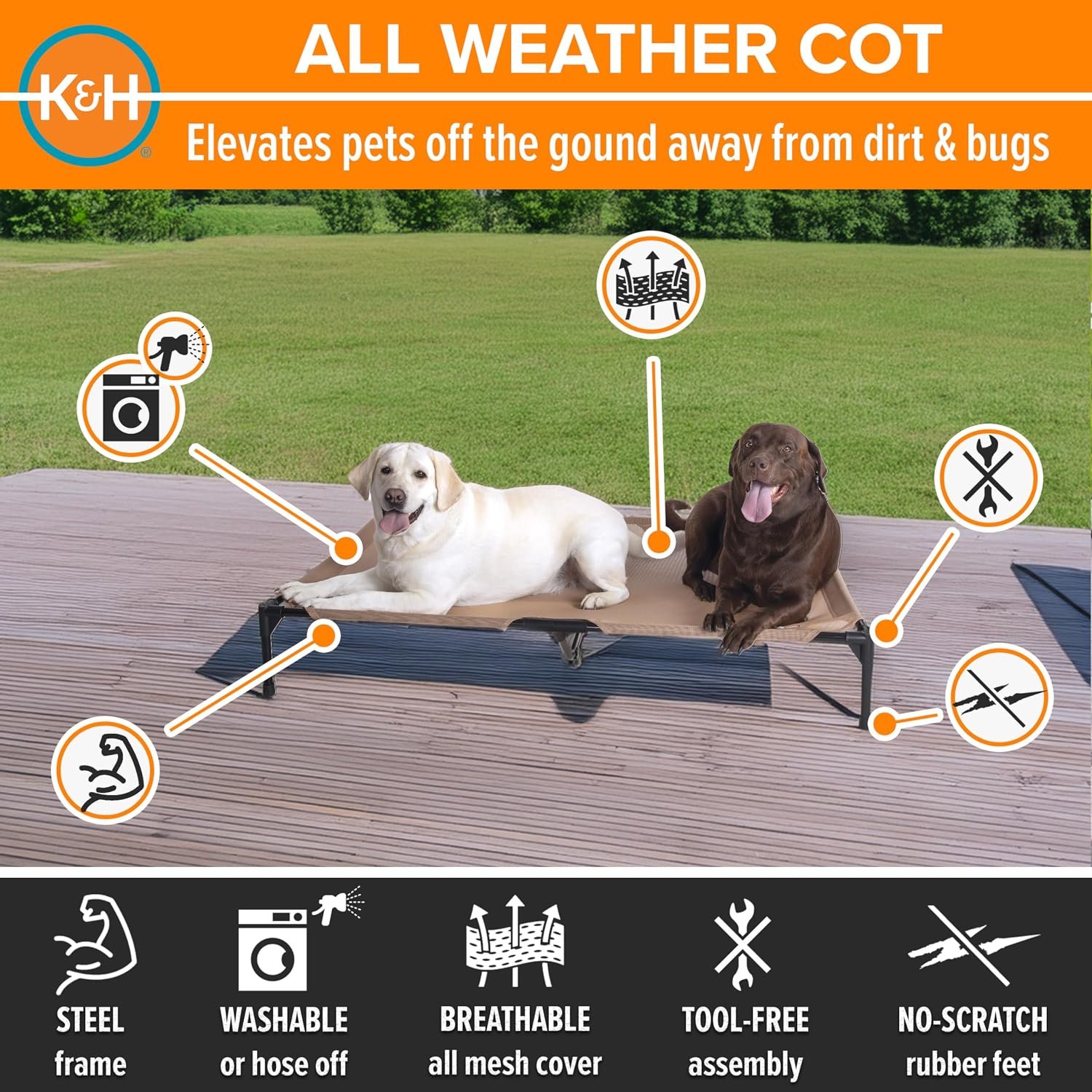 K&H Outdoor Elevated Dog Bed for Large & Extra-Large Pets, Tan, XL 50x32in - Image 2